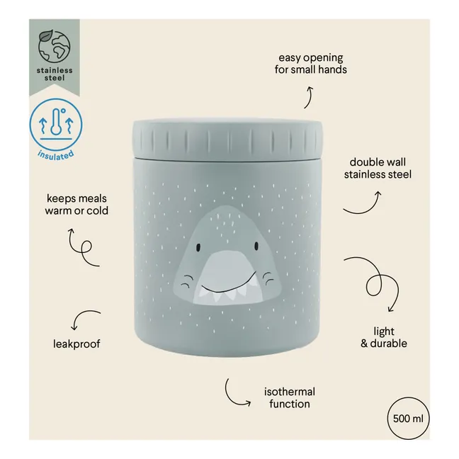 Boîte à goûter isotherme 500 ml Mr Shark | Gris