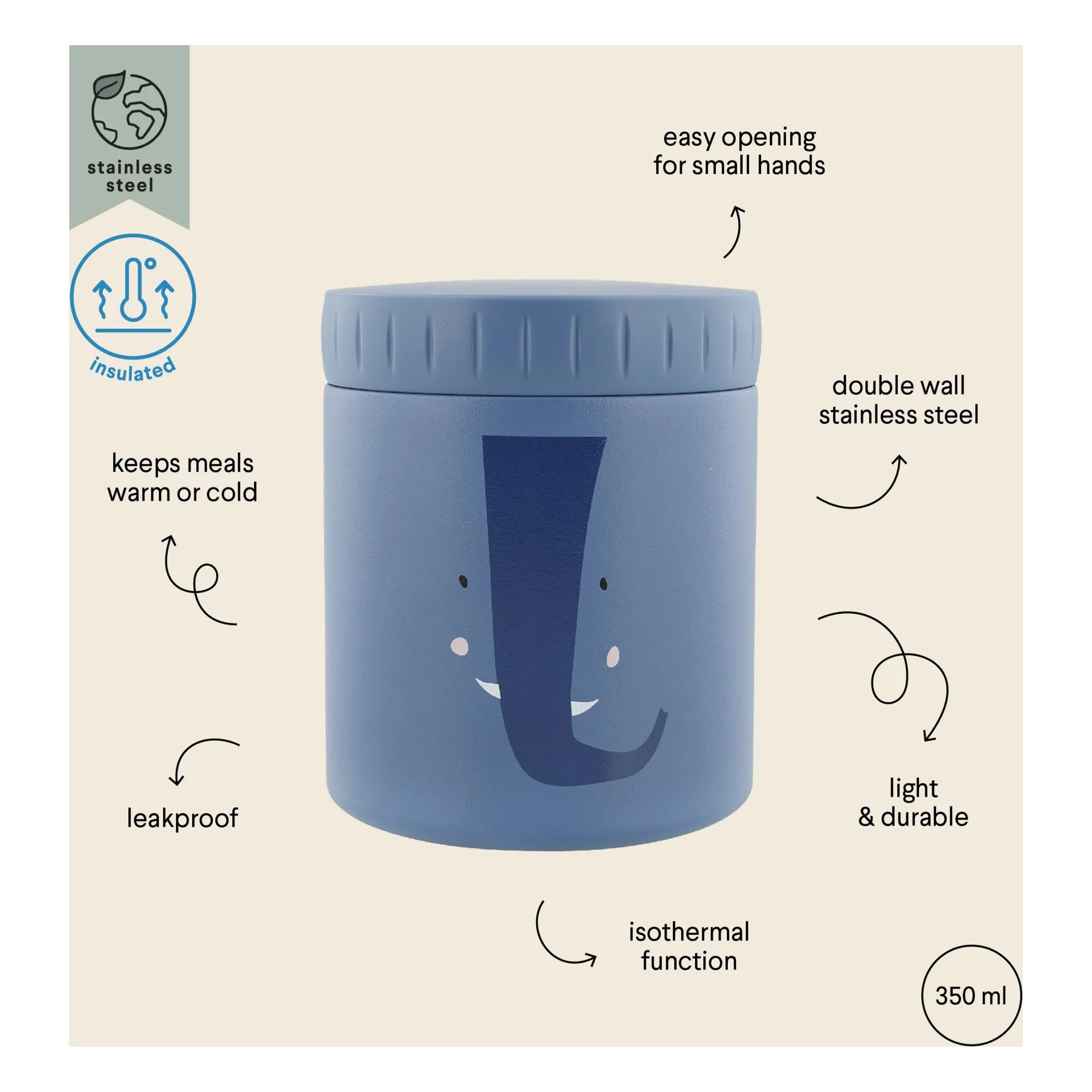 Trixie Blue Isothermal Lunch Box 350 Ml Mrs Elephant