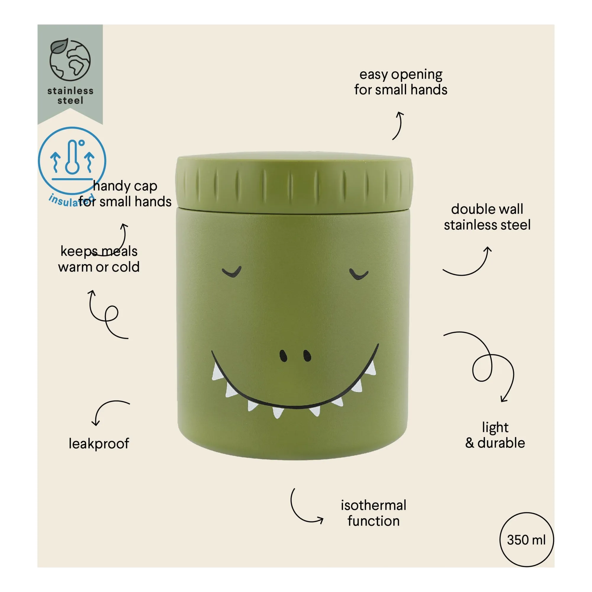 Trixie Green Isothermal Lunch Box 350 Ml Mr Dino