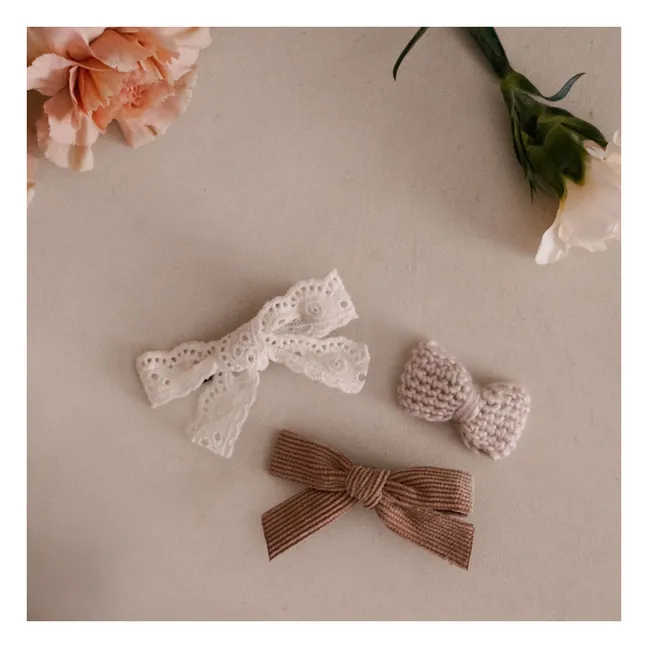 Barrettes Velours - Set de 3 | Marron