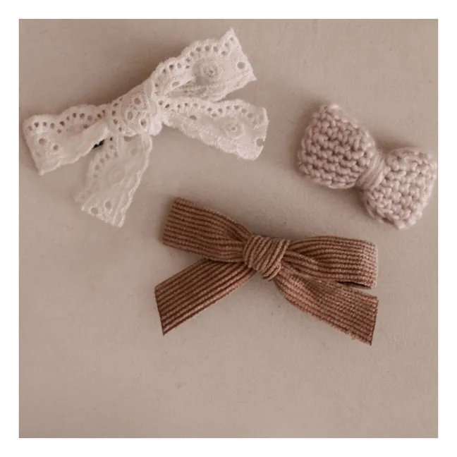 Barrettes Velours - Set de 3 | Marron