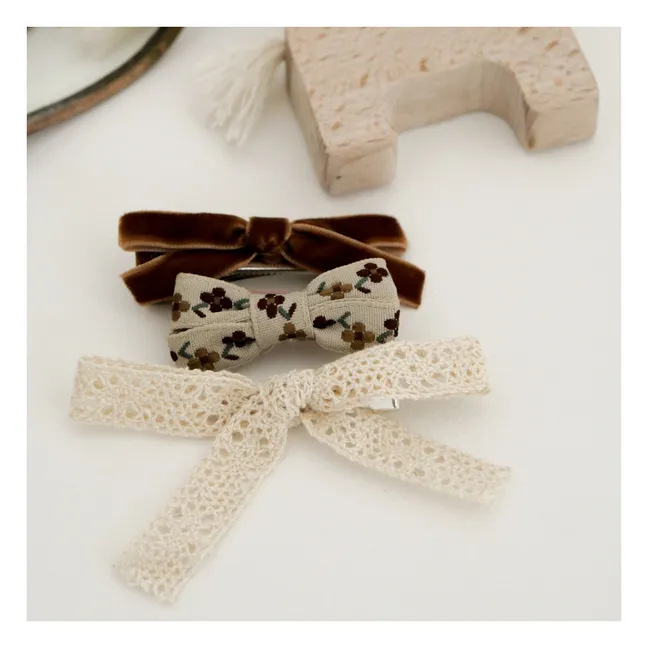 Barrettes Brodées - Set de 3 | Caramel