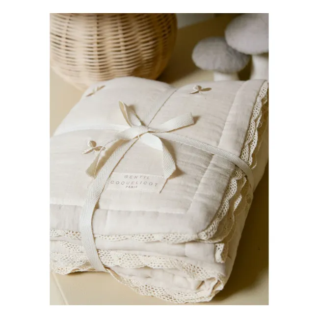 Trèfles embroidered quilted throw in cotton gauze