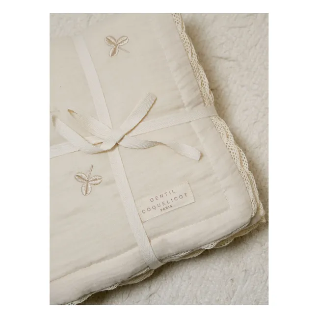 Trèfles embroidered quilted throw in cotton gauze