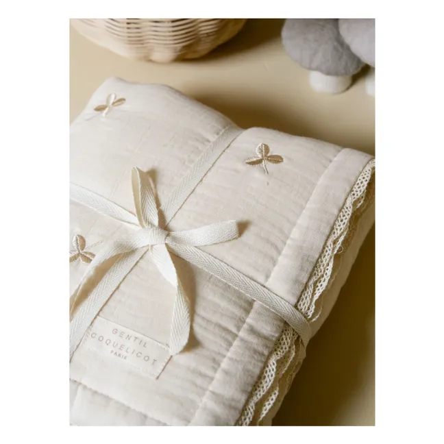 Trèfles embroidered quilted throw in cotton gauze