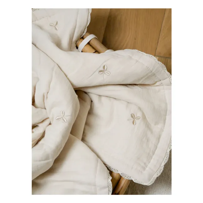 Trèfles embroidered quilted throw in cotton gauze
