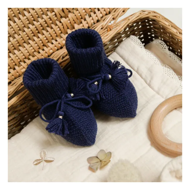 Pantofole in maglia e astuccio ricamato | Blu marino