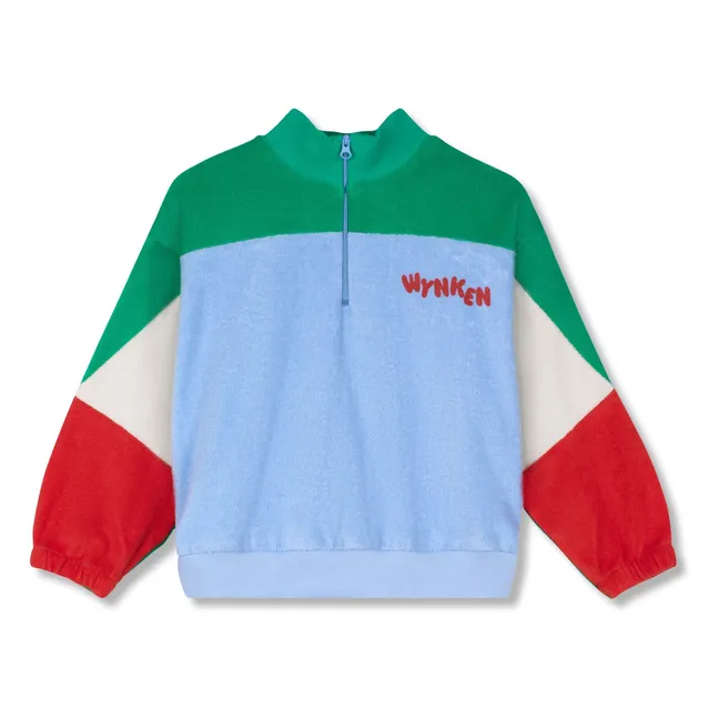 Sweat Zippé Colorblock Coton Bio | Bleu ciel
