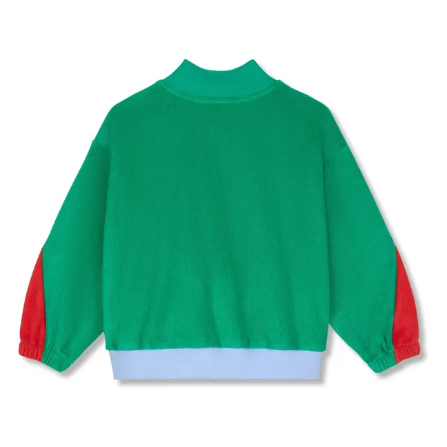 Sudadera con cremallera de algodón orgánico y bloques de color | Azul Cielo