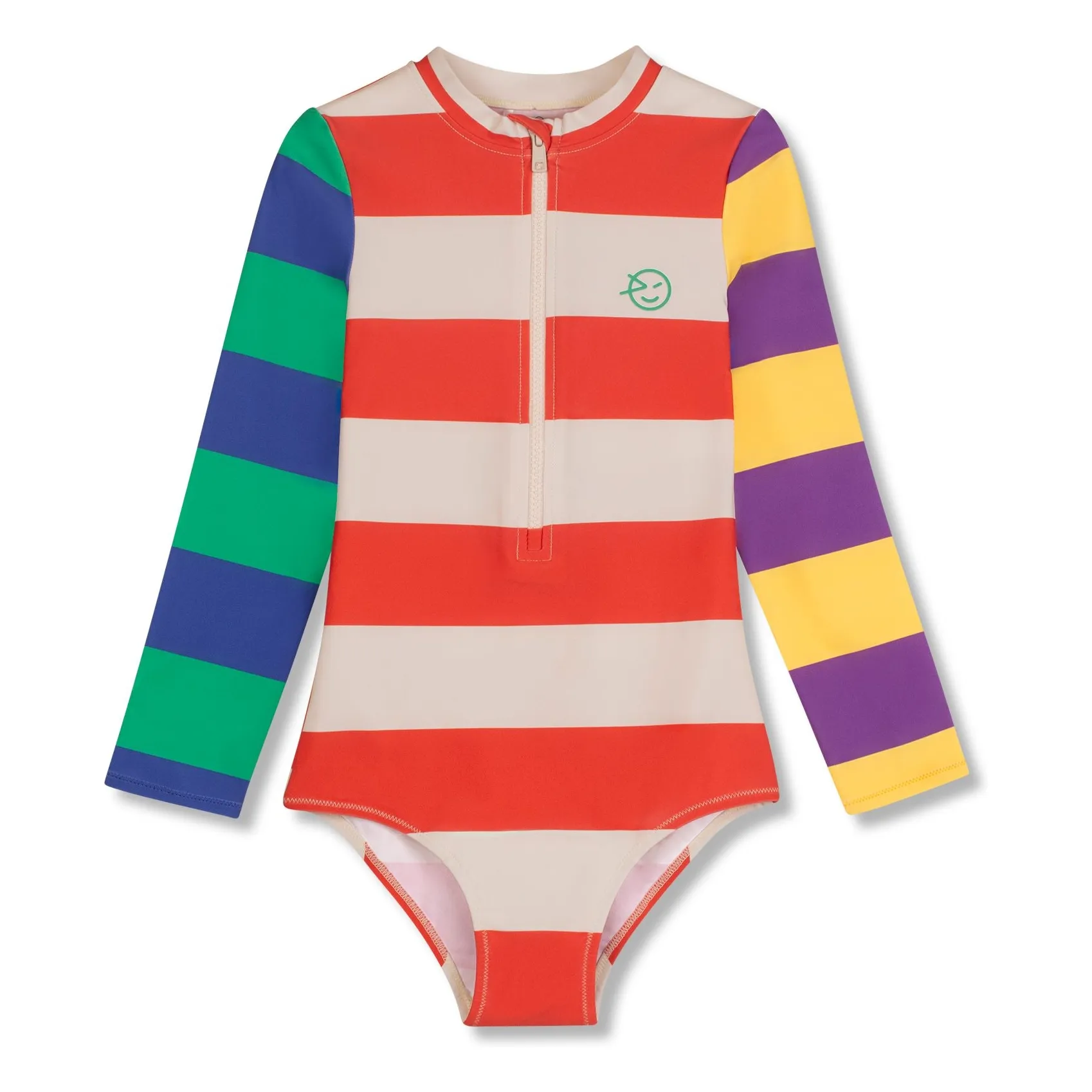 Wynken Ecru Striped Long Sleeve Swimsuit Recycled Fibers
