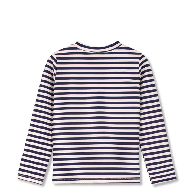 T-shirt Zippé Anti-UV Rayé Fibres Recyclées | Bleu marine