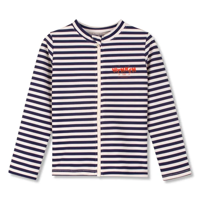 T-shirt Zippé Anti-UV Rayé Fibres Recyclées | Bleu marine