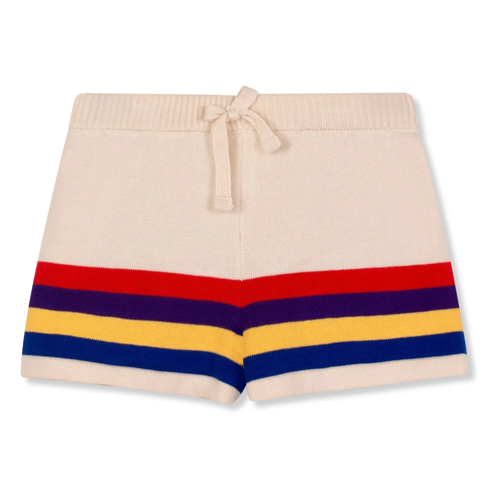 Wynken Ecru Striped Organic Cotton Knit Shorts
