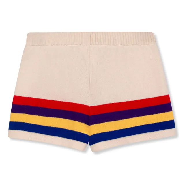 Striped Organic Cotton Knit Shorts | Ecru