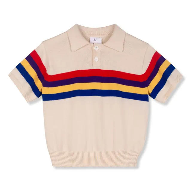 Polo Rayé Maille Coton Bio | Ecru