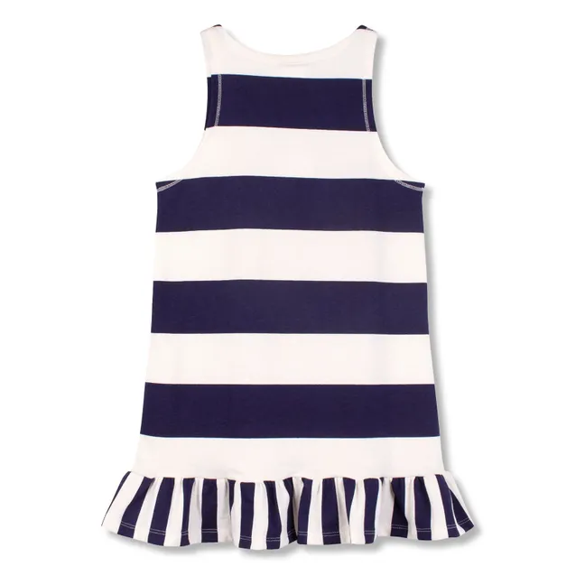 Vestido de rayas con volantes Algodón orgánico | Azul Marino