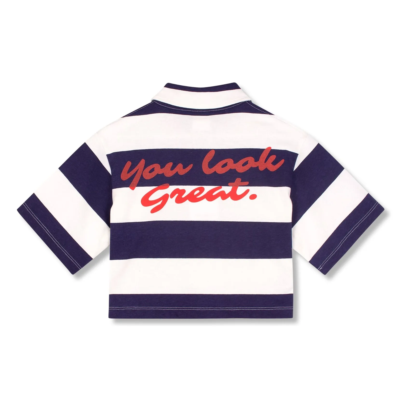 Wynken Navy Blue Striped Organic Cotton Crop Shirt