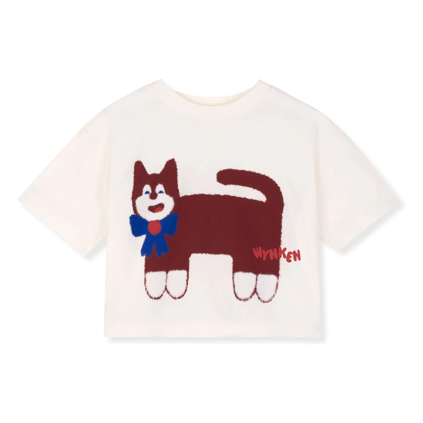 Wynken Ecru Organic Cotton Crop Cat T-Shirt