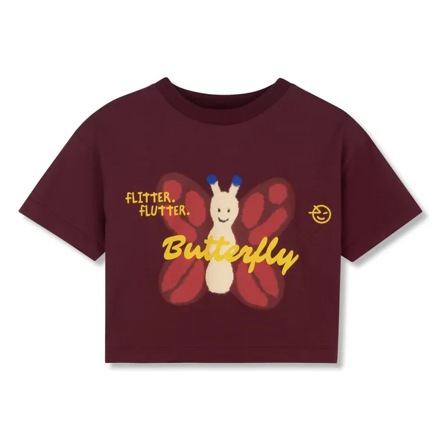 T-shirt Crop Butterfly Coton Bio | Bordeaux