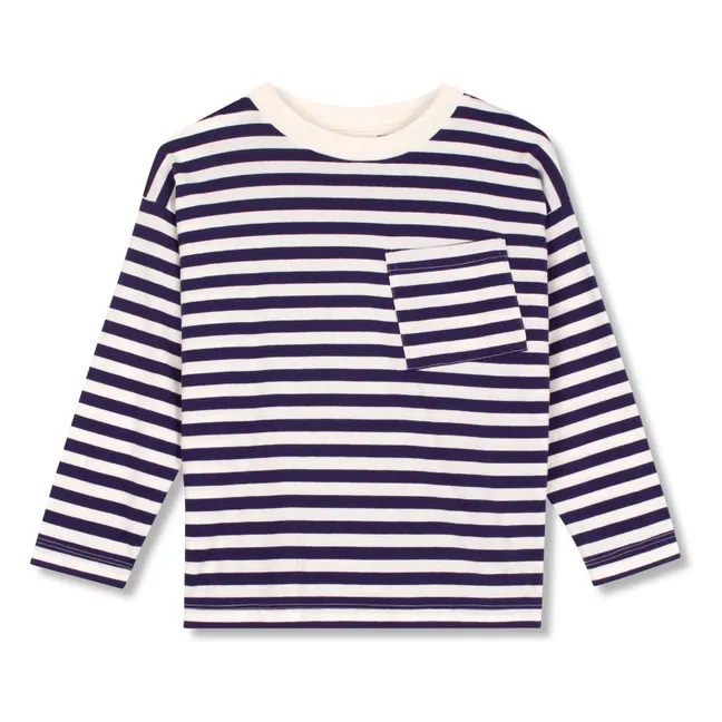 T-shirt Poche Rayé Coton Bio | Bleu marine