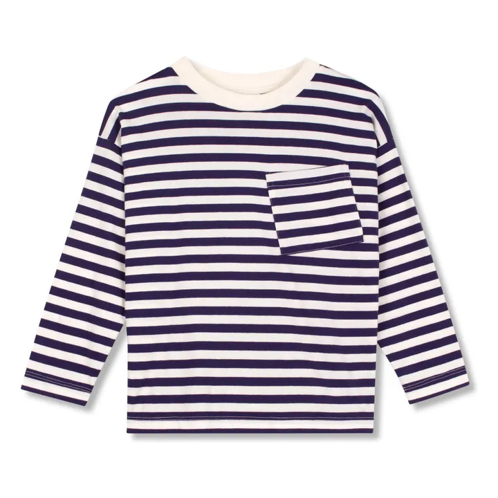 Camiseta con bolsillos a rayas Algodón orgánico | Azul Marino- Imagen del producto n°3