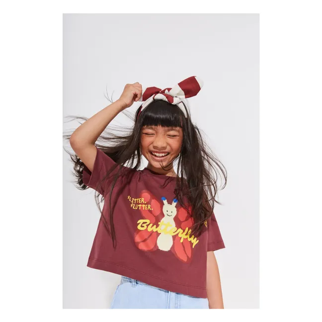 T-shirt Crop Butterfly Coton Bio | Bordeaux