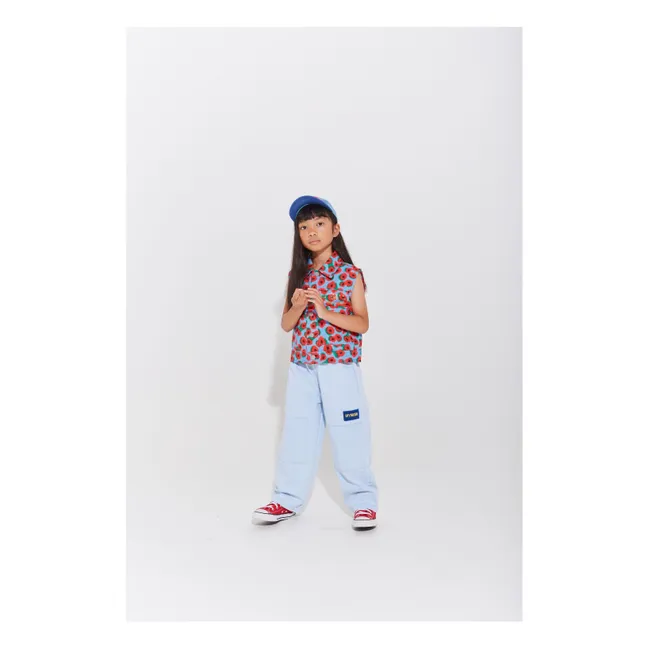 Veste Sans Manches Denim Fleurie | Bleu