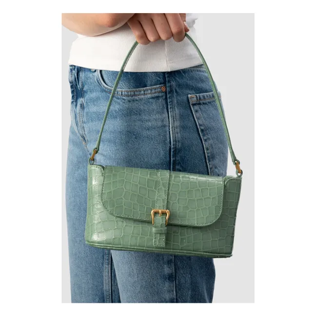 Bolso Miranda Baguette de piel con relieve de cocodrilo | Verde Menta