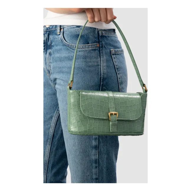 Bolso Miranda Baguette de piel con relieve de cocodrilo | Verde Menta