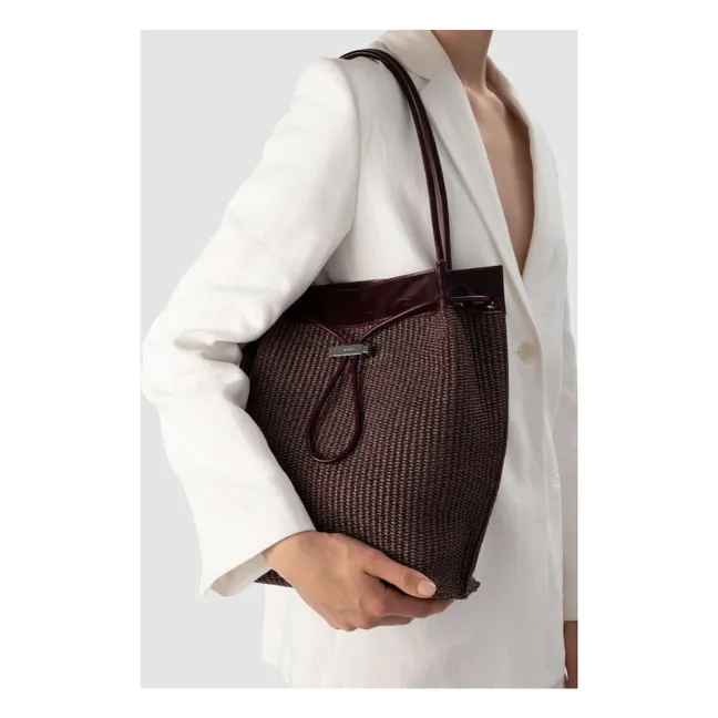 Bolso Kayla de rafia y piel | Burdeos