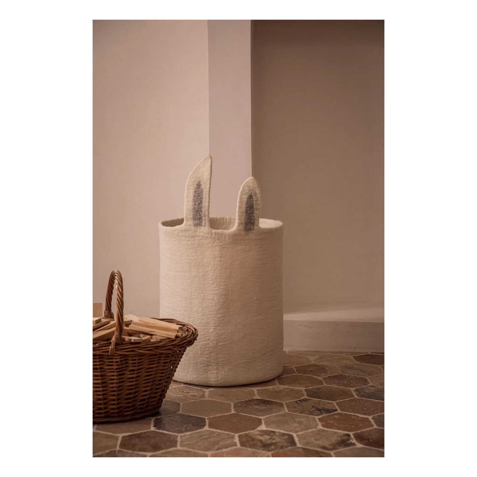 Panier de rangement Bunny en feutre | Ecru- Image produit n°1