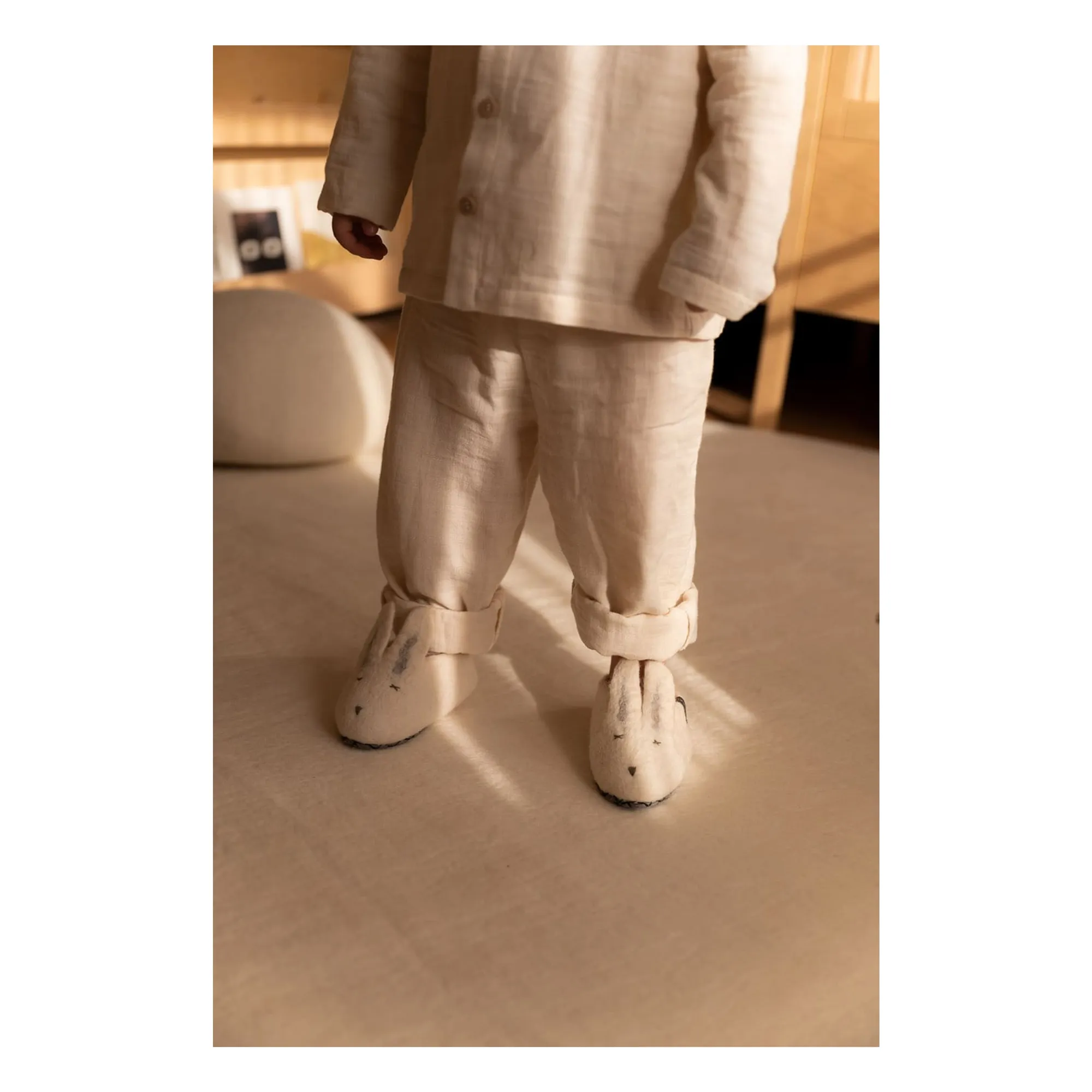 Chaussons Lapin en feutre et cuir | Ecru- Image produit n°1