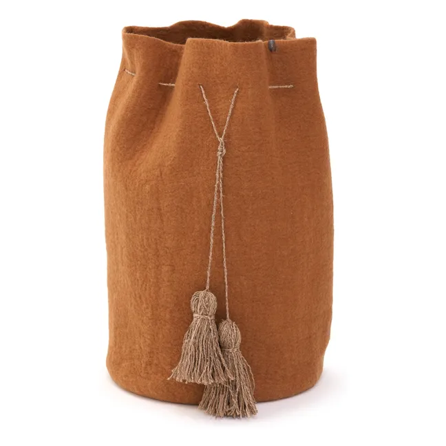 Felt pom-pom storage basket | Caramel