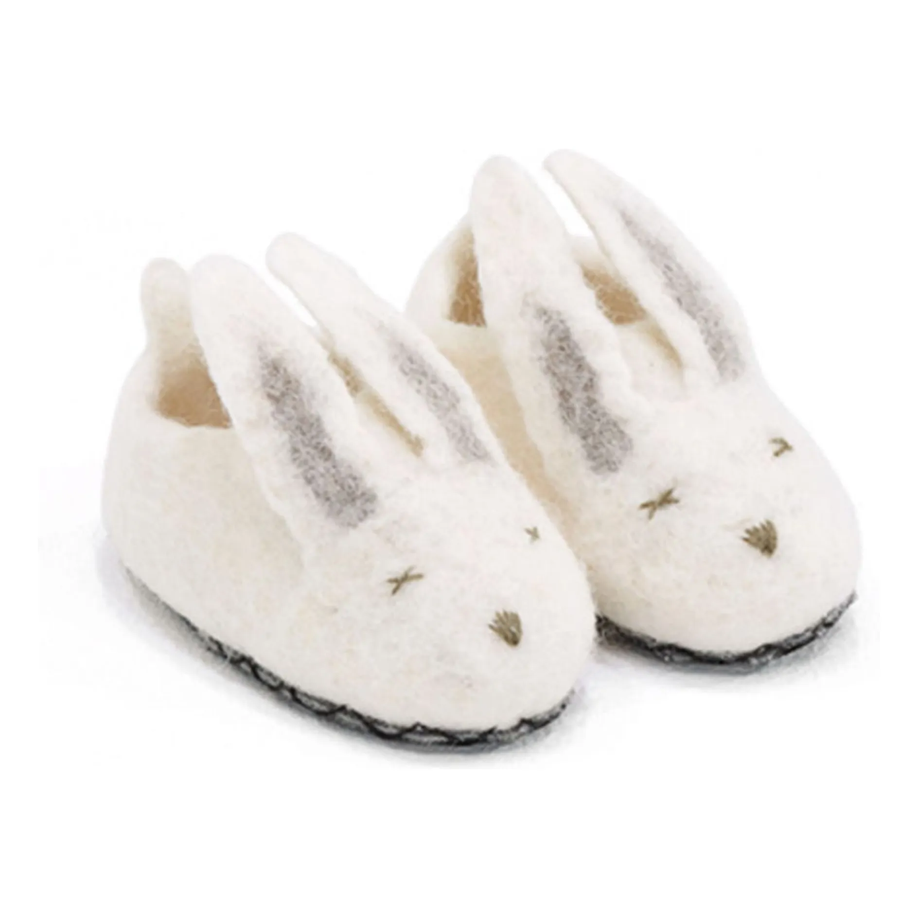 Muskhane Ecru Felt And Leather Rabbit Slippers
