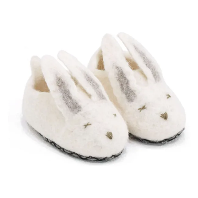 Felt and leather rabbit slippers | Ecru