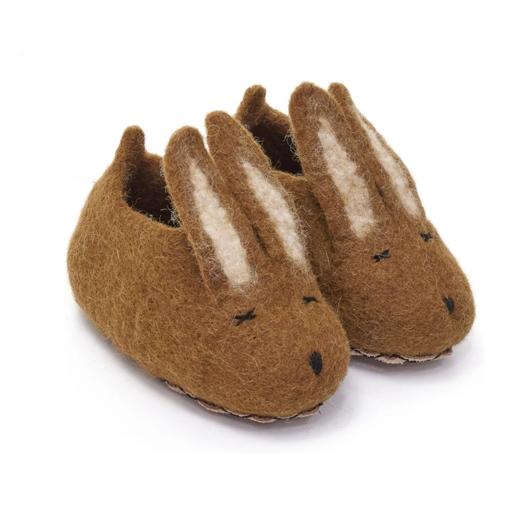 Muskhane Brown Felt And Leather Rabbit Slippers