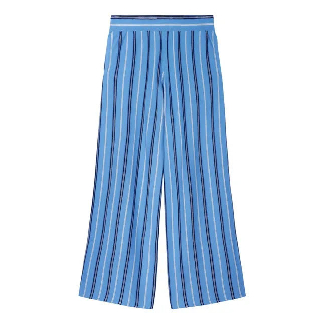 Linen Cotton and Silk Striped Trousers | Blue