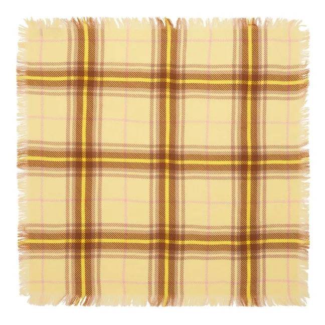 Echarpe Mini Carré Tartan Cachemire | Jaune citron
