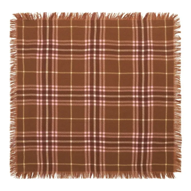 Echarpe Mini Carré Tartan Cachemire | Café