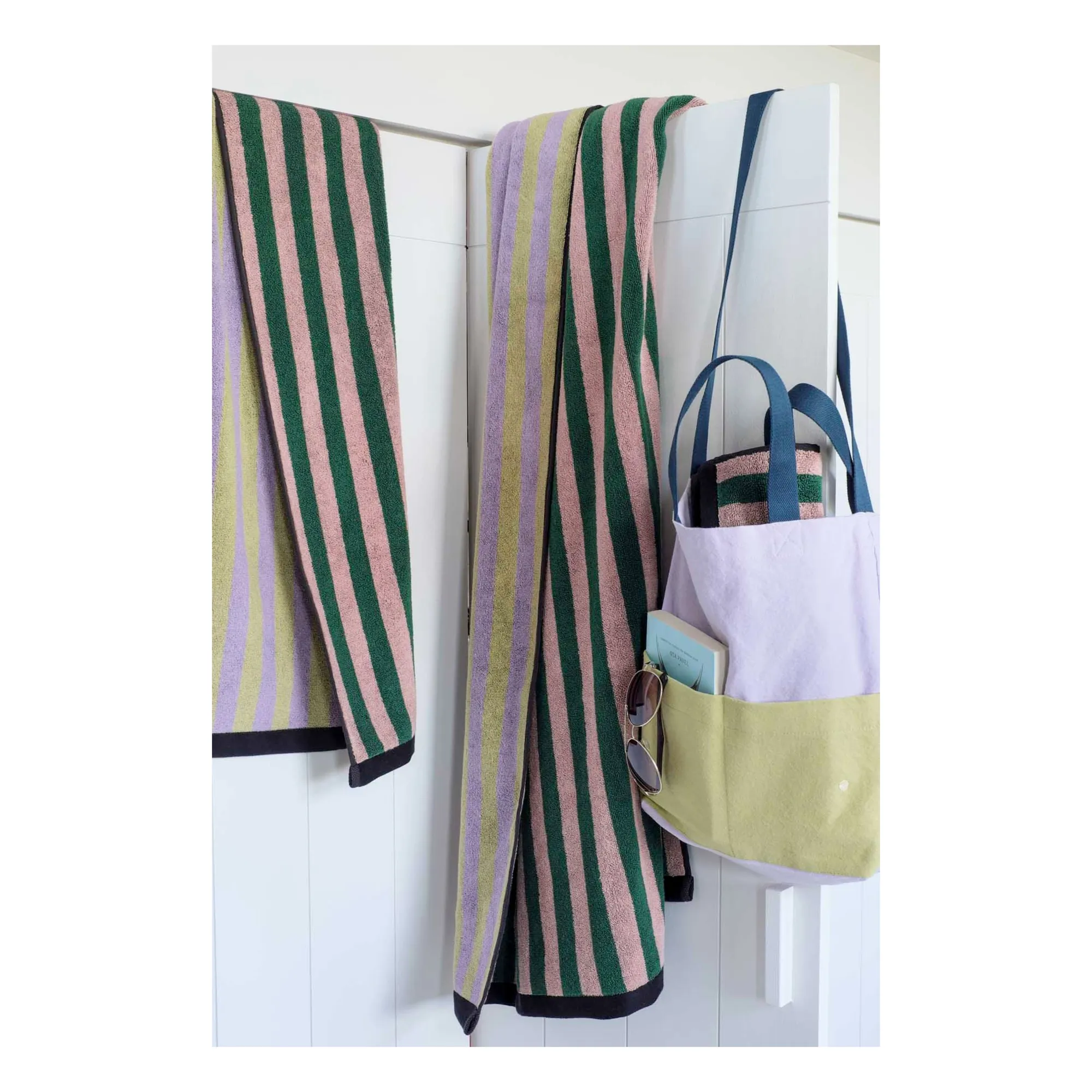 Drap de bain fines rayures Charly | 	Lilas- Image produit n°3