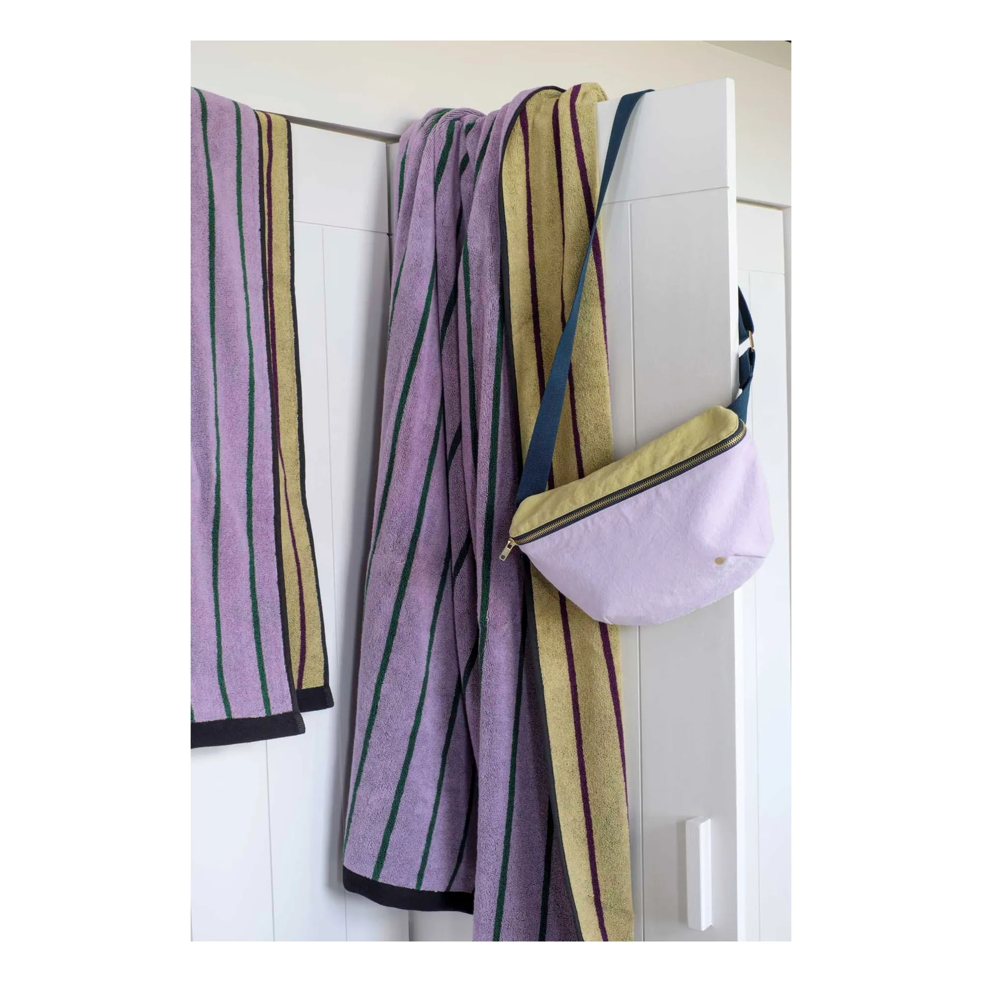 Drap de bain fines rayures Charly | 	Lilas- Image produit n°1