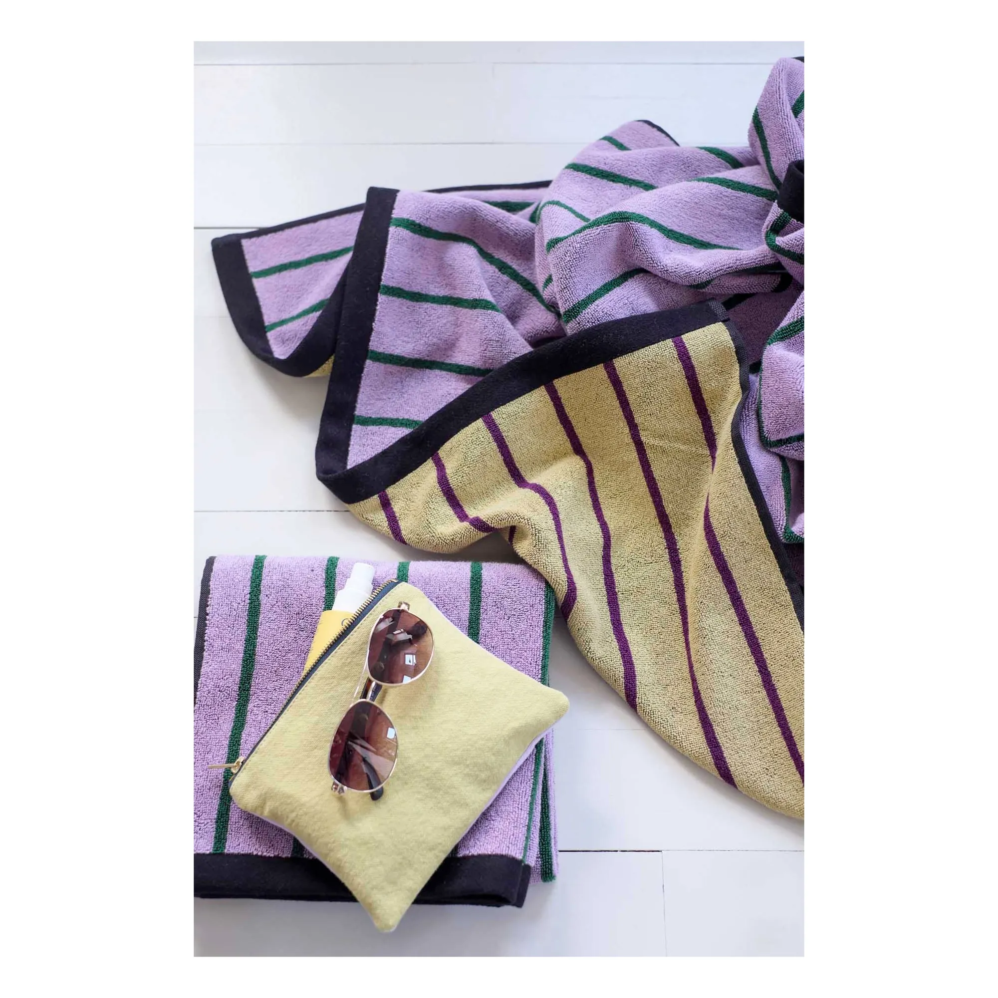 Drap de bain fines rayures Charly | 	Lilas- Image produit n°2