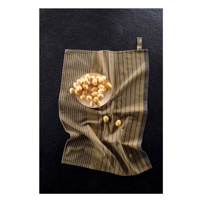 Paño de cocina de algodón a rayas Piero | Camel