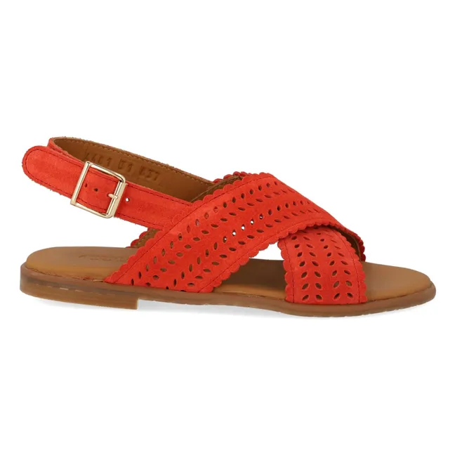 Sandales Feston Croisées Daim | Corail