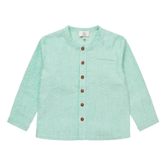 Striped Seersucker Organic Cotton Shirt | Turquoise