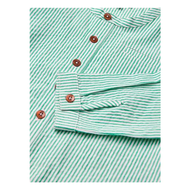 Striped Seersucker Organic Cotton Shirt | Turquoise