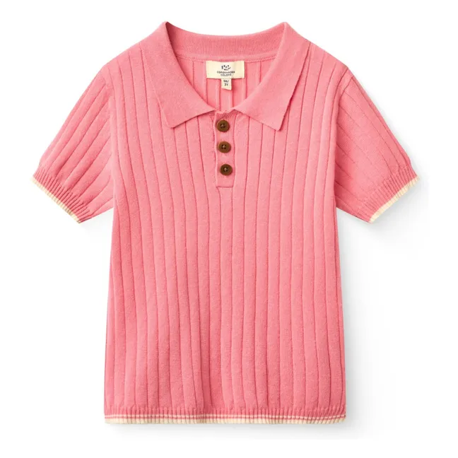 Ribbed organic cotton polo shirt | Candy pink
