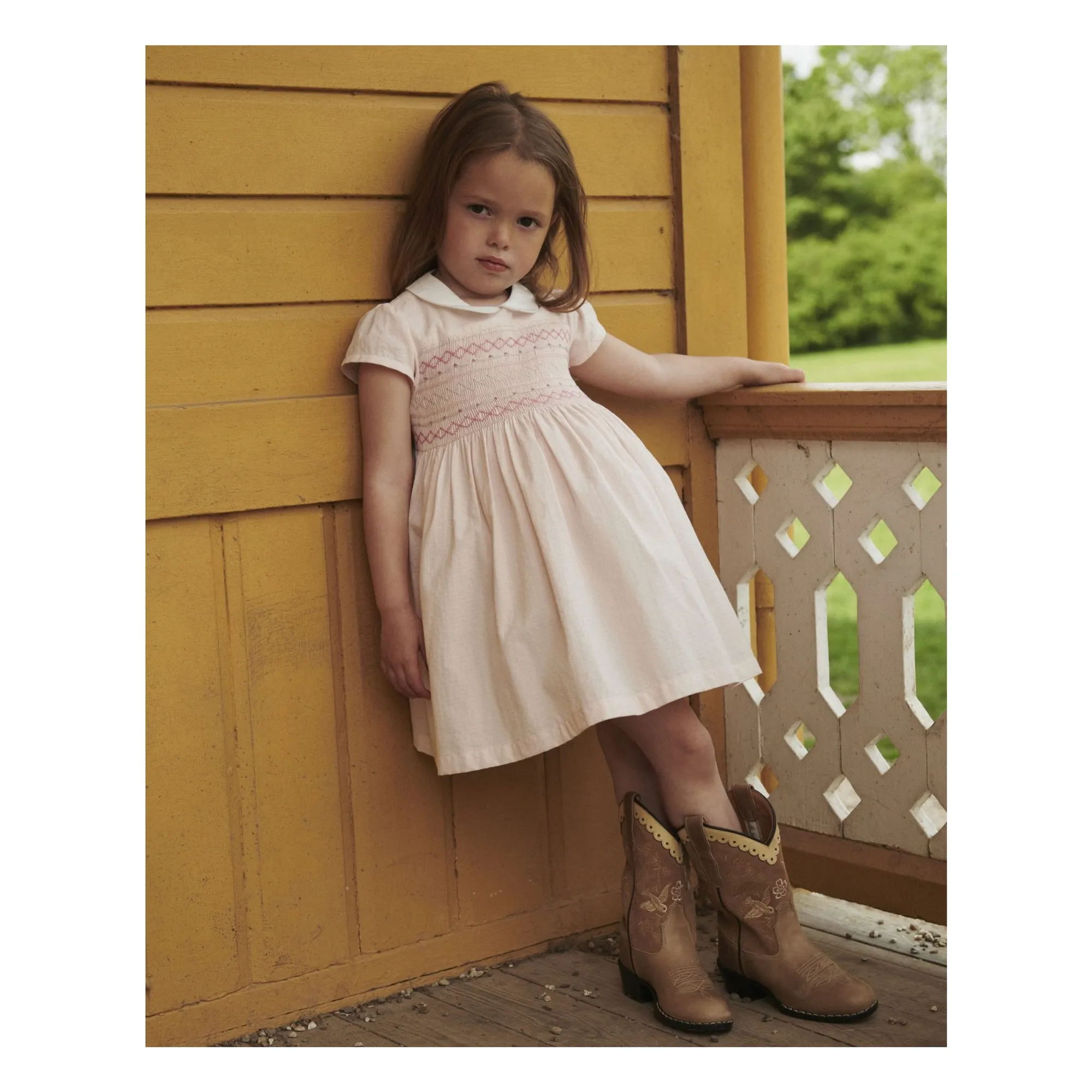 Robe Col Claudine Smockée Coton Bio | Rose Litchi- Image produit n°1