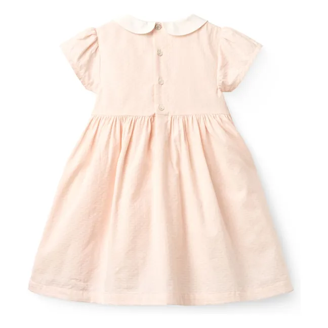 Robe Col Claudine Smockée Coton Bio | Rose Litchi