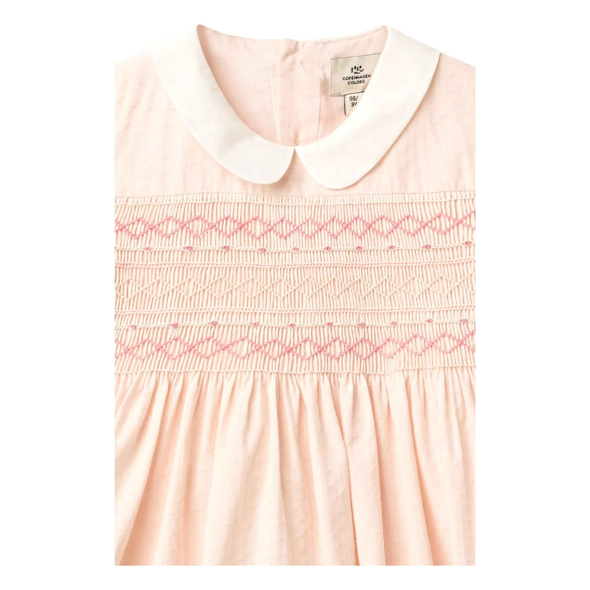 Robe Col Claudine Smockée Coton Bio | Rose Litchi- Image produit n°2